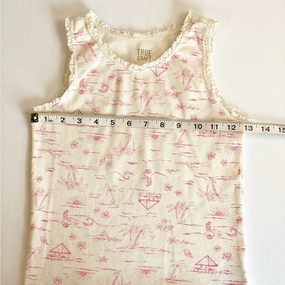 Kids True Craft Cream Tropical Tank Top w/ Pink Print & Ruffle Trim Size 8 - Picture 5 of 9